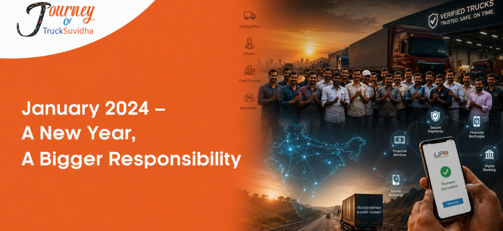 TruckSuvidha team beginning 2024 with logistics innovation, truck driver empowerment, digital financial literacy, UPI adoption, and India's logistics ecosystem.
