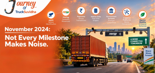 TruckSuvidha November 2024 journey showing connected transportation through ANPR, FASTag, digital payments, vehicle data, logistics platforms and electric mobility