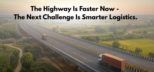 Container trucks moving on the Ganga Expressway representing faster freight movement and smarter logistics growth in India