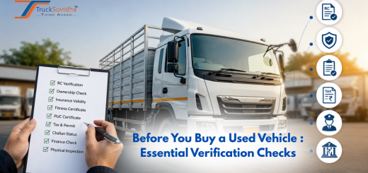 Used commercial truck undergoing RC, insurance, fitness and document verification before purchase