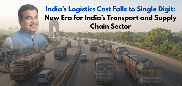 India logistics cost drops to single digit with highway freight trucks and Nitin Gadkari highlighting transport infrastructure growth