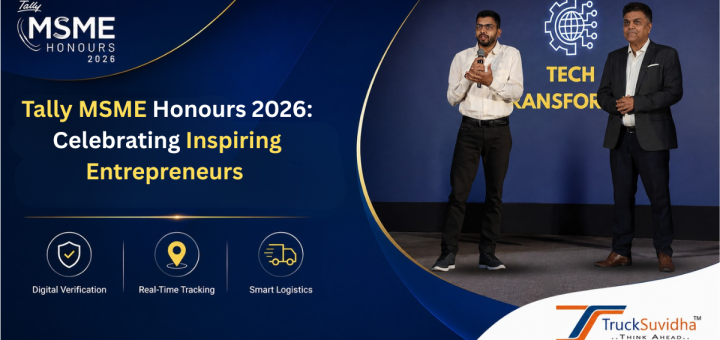 TruckSuvidha at Tally MSME Honours 2026, celebrating India's inspiring entrepreneurs and empowering MSMEs through digital verification, real-time tracking, and smart logistics solutions.