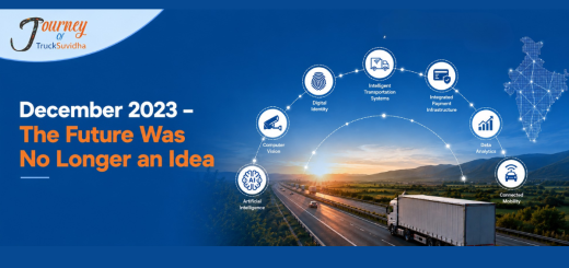 TruckSuvidha smart logistics technology journey showing the future of intelligent transportation, AI, connected mobility, FASTag, and digital logistics solutions