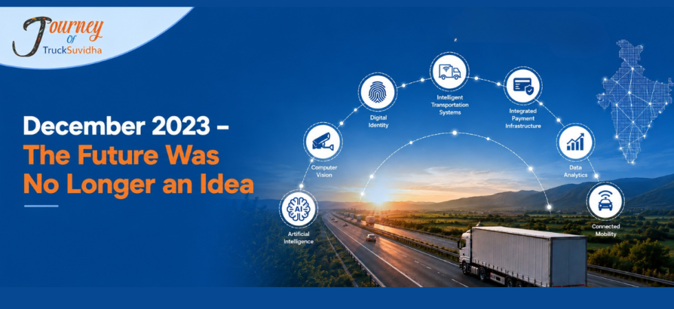 TruckSuvidha smart logistics technology journey showing the future of intelligent transportation, AI, connected mobility, FASTag, and digital logistics solutions